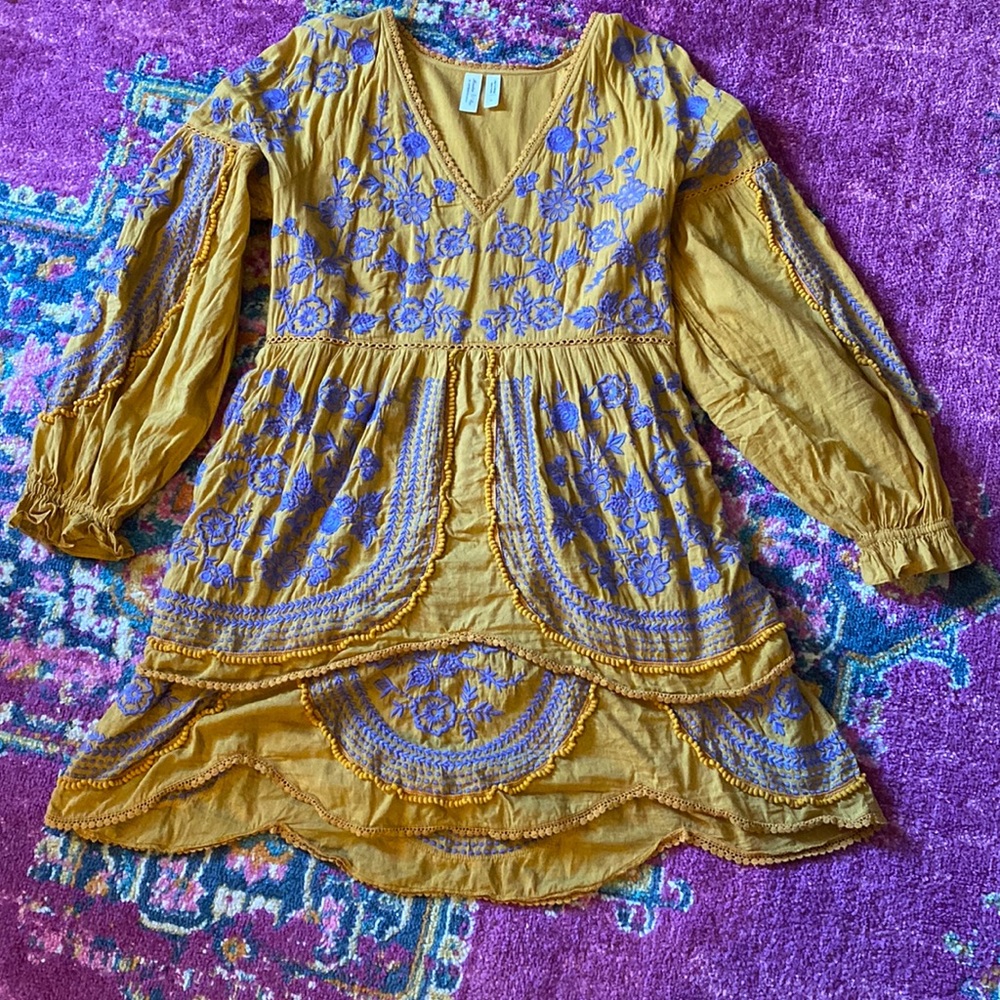 Anthropologie boho puff sleeve dress